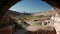 Ancient ruins of the stadium in Aphrodisias, Zoom from one of two entrances for athletics and gladiators, Turkey. 4k.