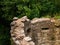 Ancient ruins of a tower wall in a forest in Germany Drachenfel