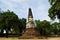 Ancient ruins ubosot ordination hall and antique old ruin stupa chedi for thai people traveler travel visit respect myth mystical