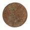 Ancient rusted coin isolated over white