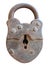 Ancient rusted old lock isolated over white