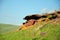 An ancient sacrificial stone at the top of a hill and a picturesque valley in the background