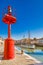 ancient sailboats and lamp on Italian Canal Port