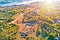 Ancient Salona or Solin ruins aerial sunset view