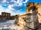 Ancient sarcophagus and Library of Celsus in Ephesus ancient city in Turkey