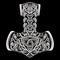 Ancient Scandinavian design. Thor's Hammer, Mjolnir, with wolf heads, lightning and a Celtic-Scandinavian pattern