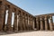 Ancient Sculptures and columns hieroglyphs and relief engravings carved into a stone wall at Luxor Temple of Amun-Ra