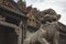 Ancient sculptures of Fu Dogs in chinese temple