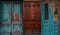 Ancient shabby blue and brown doors collage