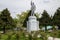 Ancient Soviet monument of the last century Lenin says speech on the podium