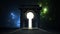 Ancient space gate portal to parallel world of universe. Cosmos galaxy stars, luminous glow gateway. 3d render