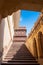 Ancient stair cases inside Mehrangarh fort, Jodhpur, Rajasthan, India. Famous architecture with intricate carvings and expansive