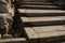 Ancient staircase architecture. Vintage wooden staircase background.