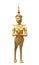 Ancient statue of golden Thai fairy in a legend isolated on white background with clipping path, Thai art sculpture.