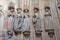 Ancient statues of young women dressed in mediaeval traditional clothes in interior of the main Catholic Cathedral in Magdeburg,