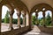 Ancient stone arch porch in palace.