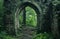 Ancient stone archway leading into a lush forest