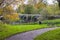 The ancient stone built Shaw`s Bridge over the River Lagan close to the little mill village of Edenderry in Northern Ireland