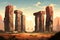 Ancient stone colossi, towering giants carved from living rock - Generative AI