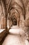 Ancient stone corridor at ruined monastery Rosa Coeli. Spiritual historic place near Dolni Kounice city. South Moravia region.