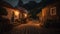 Ancient stone cottage illuminated by lanterns in tranquil Asturias generated by AI