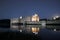 Ancient stone English castle at twilight Leeds Castle, UK reflected in moat