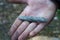 Ancient stone knife on the palm