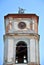 Ancient stone ruined bell tower with clock, Pavlovsk, Voronezh region, Russia