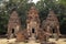 Ancient stone ruins of Preah Koh temple, Roluos, Cambodia. Old sandstone tower building. Archaeological site.