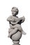 Ancient stone sculpture of naked cherub playing lute on white background