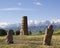 Ancient stone sculptures near Old Burana tower located on famous