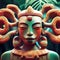 Ancient stone tribal statue. Mayan sculpture in the jungle. Ancient stone totem. Fictional character. 3D Digital