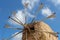 Ancient stone windmills Lassithi area, island Crete, Greece