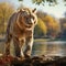 Ancient Stroll: Sabre-Tooth Tiger Roaming by the Lakeside