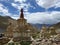 Ancient stupas in the mountains of Ladakh in the  valley of Sarah in India.