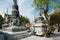 Ancient stupas at Wat Phra Mahathat Woramahawihan temple in Nakhon Sri Thammarat, Thailand.