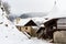 Ancient Swiss mountain chateau in snowy landscape