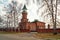 The ancient Tatar mosque 1892, a monument of cult Muslim architecture of the 19th century on an autumn, cloudy day.