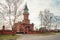 Ancient Tatar mosque 1892, a monument of cult Muslim architecture of the 19th century on an autumn, cloudy day.