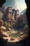 Ancient temple in Petra, Jordan. Digital painting. Computer generated image