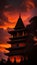 Ancient Temple Silhouetted Against a Fiery Sunset Sky