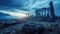 Ancient temple after sunset in Greece, classical Greek ruins on evening sky background, landscape with old building, rocks and