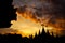 Ancient Thai temple silhouette in twilight sky background