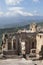 The Ancient theatre of Taormina and Etna Volcano. Landscape