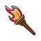 Ancient torch with red flame isolated cartoon illustration