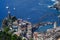 Ancient tower dominates the sea with boats. Vernazza, Cinque Terre, La Spezia, Italy