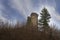 Ancient tower, watchtower, Verrucola, Lunigiana in north Tuscany, Italy. Ruin now.