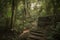 ancient trail through dense jungle, leading to hidden temple
