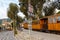 Ancient train Tren de Soller public transport transit transportation at Soller railway station on Mallorca in Spain