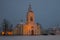 Ancient Transfiguration Cathedral in February twilight. Vyborg